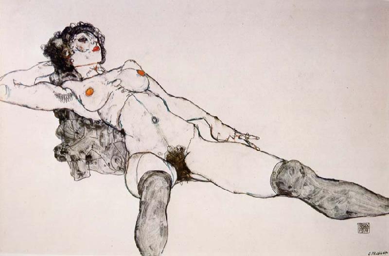 Egon Schiele Recumbent Female Nude with Legs Apart oil painting image